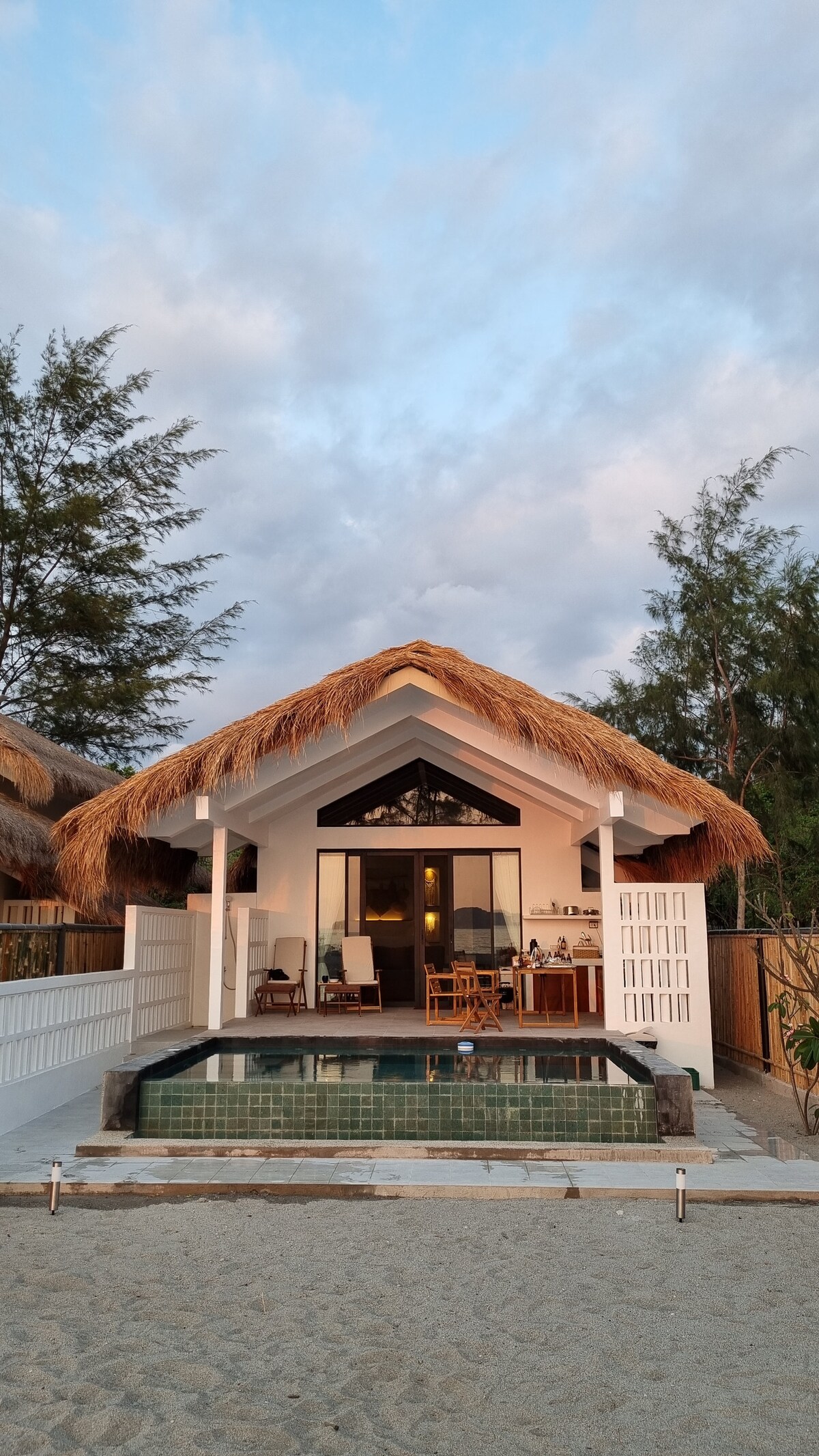 Costa Sambali Villa 2 front view with pool at dusk